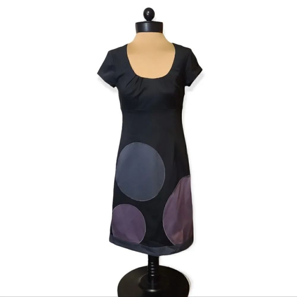 Boden Black Modern Dress Gray Purple  Circles Size 4